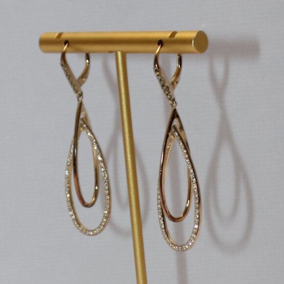 Golden and Crystal Pierced Dangle Earrings - Picture 1 of 7